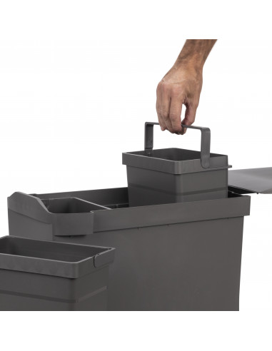 Poubelles recyclage la cuisine 3 x 10L fixation inférieure extraction automatique Acier Plastique Gris antracite EMUCA 8907123