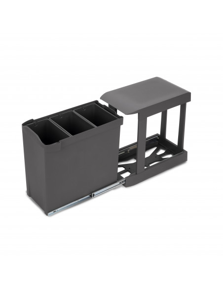 Poubelles recyclage la cuisine 3 x 10L fixation inférieure extraction automatique Acier Plastique Gris antracite EMUCA 8907123