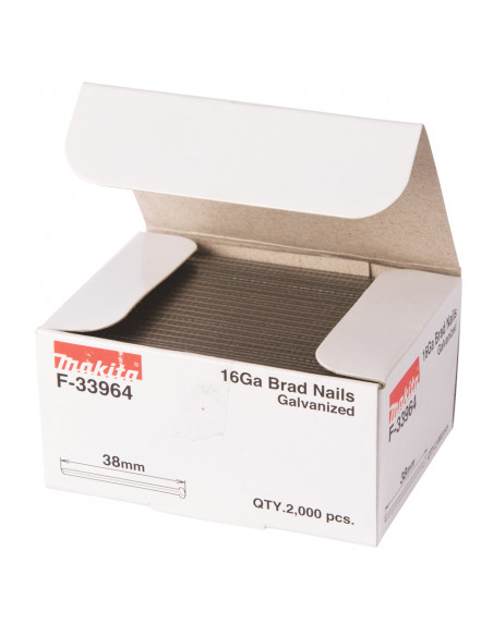 2000 Clous brads T 16 Ga galvanisés pour cloueurs(GF600, DBN600, DBN601, SKN16, NT65A, IM65) MAKITA F-33964