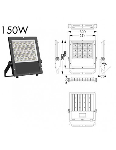 PROJECTEUR ROCK ASYMETRIQUE 150W 3000K IP67 ASLED ROCK25BCA50