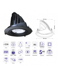 DOWNLIGHT SAMBA NOIR 30W CTC 3000-5000K ASLED SAM30BCTC