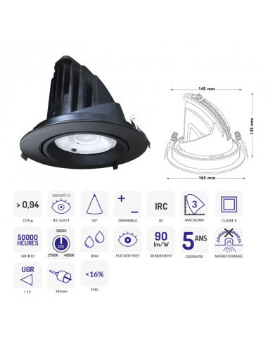 DOWNLIGHT SAMBA NOIR 30W ZIGBEE 3000-5000K ASLED SAM30BZIG