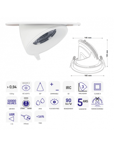 DOWNLIGHT SAMBA BLANC 30W CTC 3000-5000K ASLED SAM30WCTC