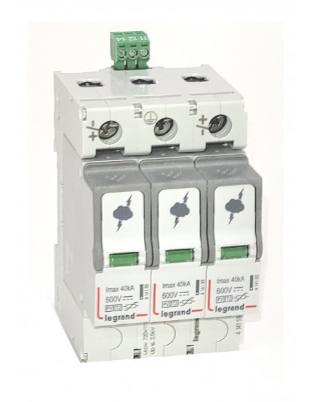 Parafoudre photovoltaïque type 2 2 pôles protégés 3 modules Imax 40 kA 600V LEGRAND 414155