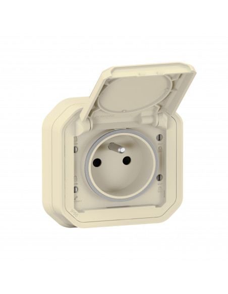 Prise de courant avec volet Plexo complet encastré avec griffes sable LEGRAND 070075