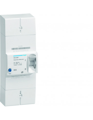 Disjoncteur de branchement différentiel 2 Pôles 60A 500mA instantané HAGER HDA260F