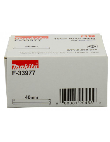 2000 Clous brads T 16 Ga galvanisés pour cloueurs (GF600, DBN600, SKN16, NT65A, IM65) MAKITA F-33977