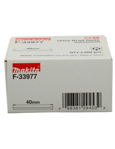 2000 Clous brads T 16 Ga galvanisés pour cloueurs (GF600, DBN600, SKN16, NT65A, IM65) MAKITA F-33977