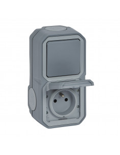 Prise de courant avec va-et-vient vertical Plexo complet saillie gris LEGRAND 070012