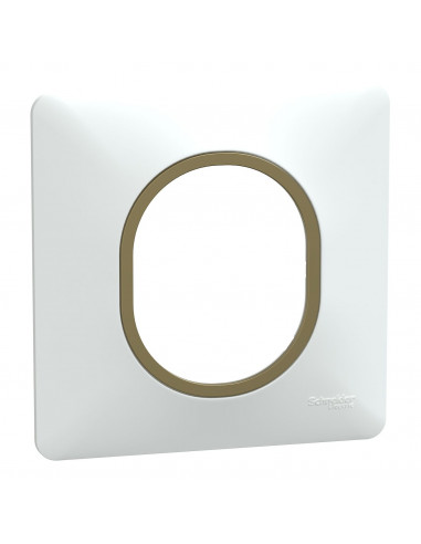 OVALIS Plaque de Finition 1 Poste blanche avec bague effet Laiton SCHNEIDER S320702D