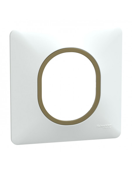 OVALIS Plaque de Finition 1 Poste blanche avec bague effet Laiton SCHNEIDER S320702D