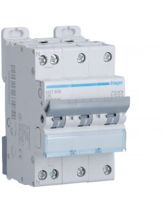 Disjoncteur 3P+N 6-10kA courbe D - 6A 3 modules HAGER NGT806 2