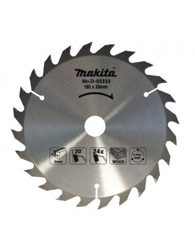 Lame carbure bois standard pour scies circulaires 165/20/24 MAKITA D-03333