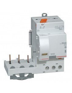 Bloc différentiel adaptable à vis DX³ pour disjoncteur 1 module par pôle 3 Pôles 400V 40A type AC 30mA LEGRAND 410471