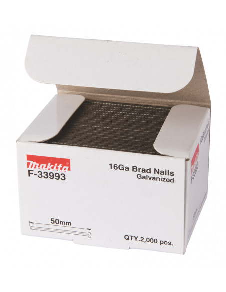 2000 Clous brads T 16 Ga galvanisés, pour cloueurs (GF600, DBN600, SKN16, NT65A, IM65) MAKITA F-33993