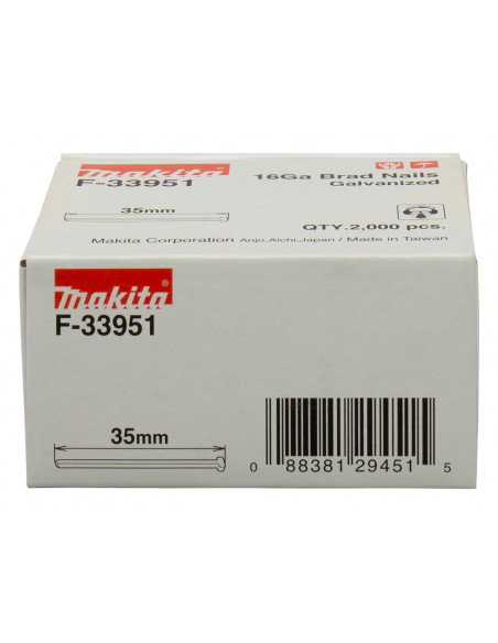 2000 Clous brads T 16 Ga galvanisés pour cloueurs (GF600, DBN600, SKN16, NT65A, IM65) MAKITA F-33951