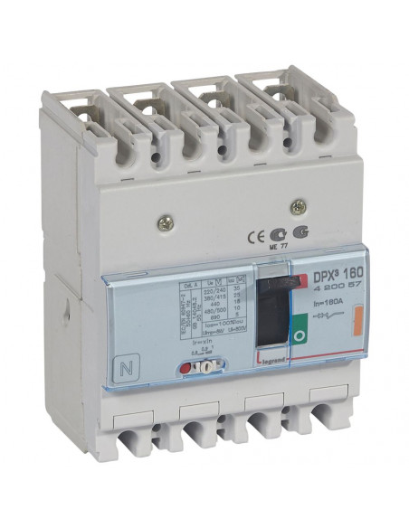 Disjoncteur magnétothermique DPX³160 pouvoir de coupure 25kA 400V 4 Pôles 160A LEGRAND 420057