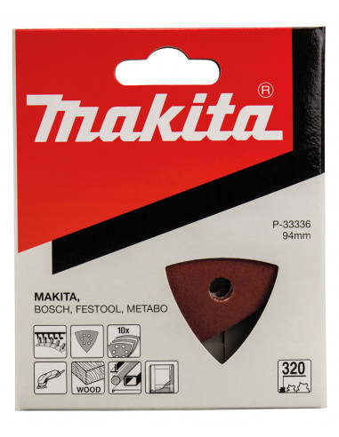 Feuilles triangulaires abrasives bois/Métal 94 mm Grain 320 (X10) MAKITA P-33336