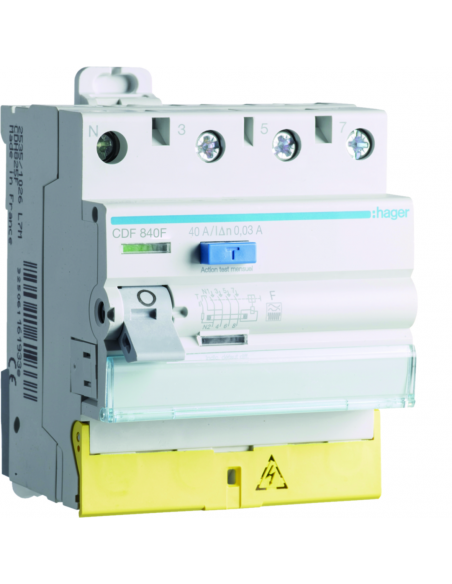 Inter diff 3P+N 40A 30mA type F Bornes décalées HAGER CDF840F
