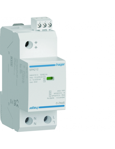 Parafoudre T1+T2+T3 2P 12.5kA TNS/TT HAGER SPA212