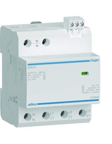 Parafoudre T1+T2+T3 4P 12.5kA TNS/TT HAGER SPA412