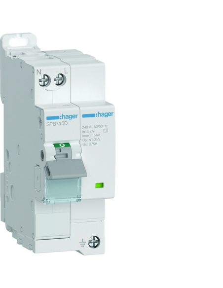 Parafoudre T2 2 Pôles auto-protégé 15KA à voyant HAGER SPB715D