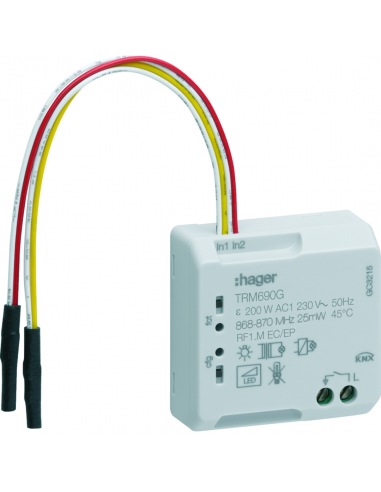 1 sortie éclairage toutes charges 2 fils + 2 entrées KNX Radio HAGER TRM690G
