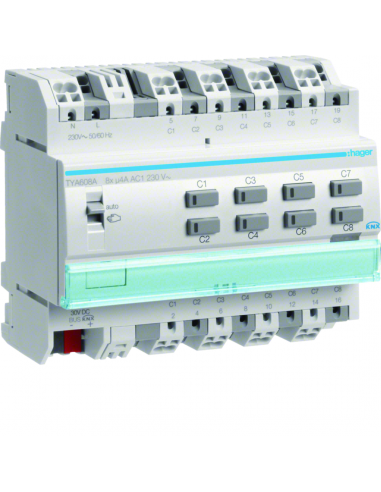 Module 8 sorties 4A 230V~ avec forçage manuel sans bus HAGER TYA608A