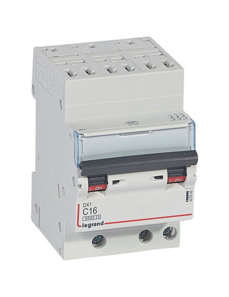Disjoncteur DX3 10kA 3 Pôles 400V 16A courbe C pour peigne HX3 LEGRAND 407845