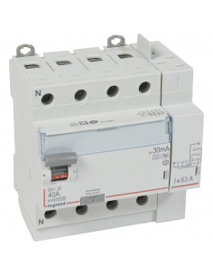 Interrupteur différentiel DX³-ID arrivée haut vis départ haut auto 4 Pôles 400V~ 40A type F 30mA 5 modules LEGRAND 411658