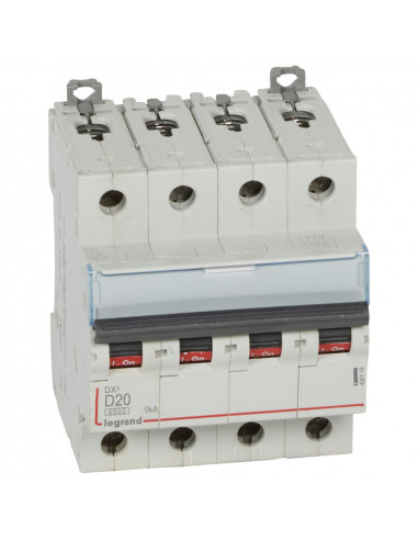 Disjoncteur DX³6000 10kA arrivée haute et départ bas à vis 4 Pôles 400V 20A courbe D pour peigne HX³ traditionnel LEGRAND 408118