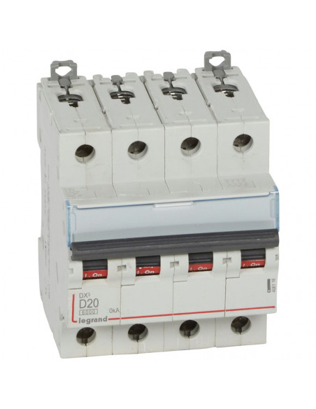 Disjoncteur DX³6000 10kA arrivée haute et départ bas à vis 4 Pôles 400V 20A courbe D pour peigne HX³ traditionnel LEGRAND 408118