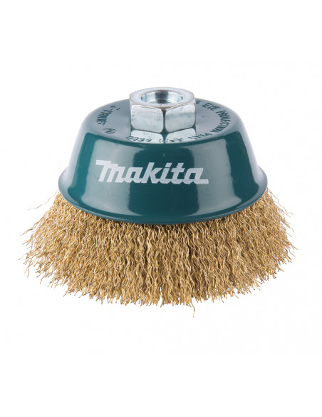 Brosse boisseau à fils acier laitonnés et ondulés 100mm M14 MAKITA D-39805