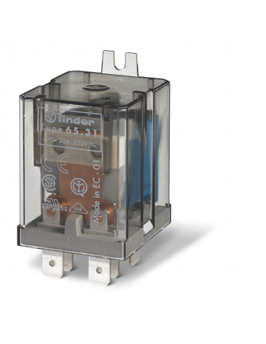 Relais de puissance 1NO+1NC 20A 230V AC patte de fixation Faston 250 AgSnO2 295787 FINDER 653182304000