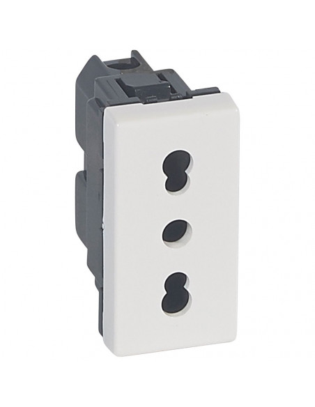 Prise de courant 2P+T 10A ou 16A standard italien Mosaic 1 module blanc LEGRAND 077511