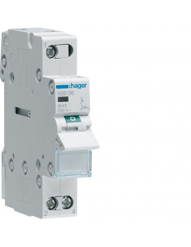 Interrupteur modulaire 1 pôle 16A à voyant HAGER SBB116