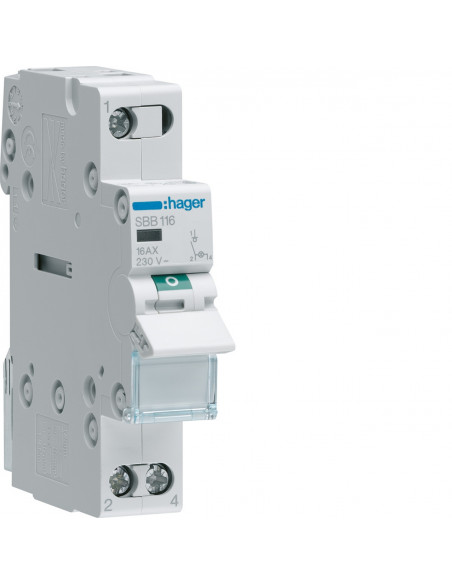 Interrupteur modulaire 1 pôle 16A à voyant HAGER SBB116