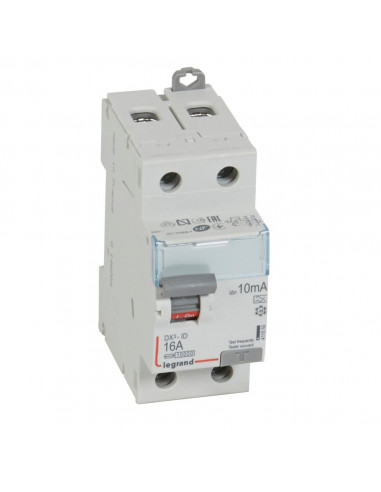 Interrupteur différentiel DX³-ID arrivée haute et départ bas à vis 2 Pôles 230V 16A type A 10mA 2 modules LEGRAND 411550