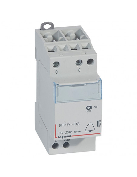 Transformateur modulaire pour sonnerie 230V vers 8 V 4VA 2 modules LEGRAND 413090