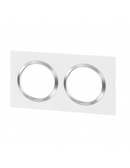 Plaque carrée Dooxie 2 postes finition blanc avec bague effet chrome LEGRAND 600842