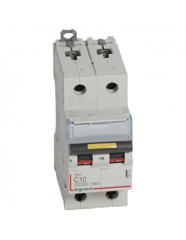Disjoncteur DX³10000 16kA arrivée haute et départ bas à vis 2 Pôles de 230V à 400V 10A courbe C 2 modules LEGRAND 409219