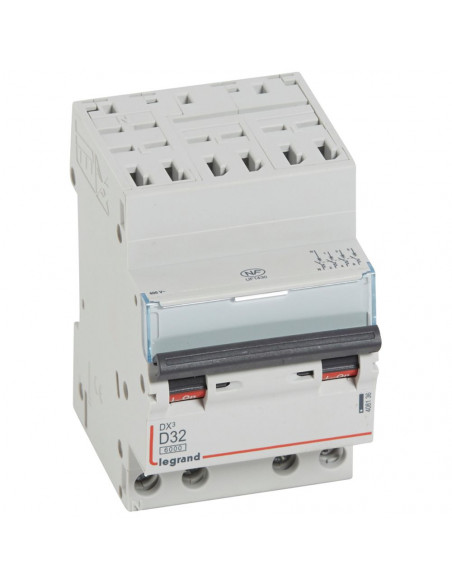 Disjoncteur DX³6000 10kA départ bas à vis 4 Pôles 400V 32A courbe D pour peigne HX³ optimisé LEGRAND 408136