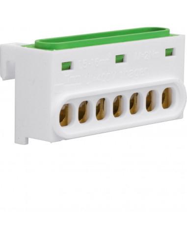 Bornier de terre 7 raccordements IP2X HAGER GZ07E
