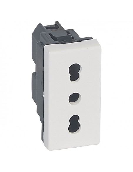 Prise de courant 2P+T 10A ou 16A standard italien Mosaic 1 module blanc LEGRAND 077511