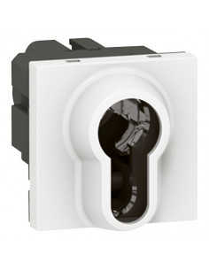 Interrupteur à clé barillet européen Mosaic 2 modules avec 2 positions par contact bipolaire 6A 250V blanc LEGRAND 077074
