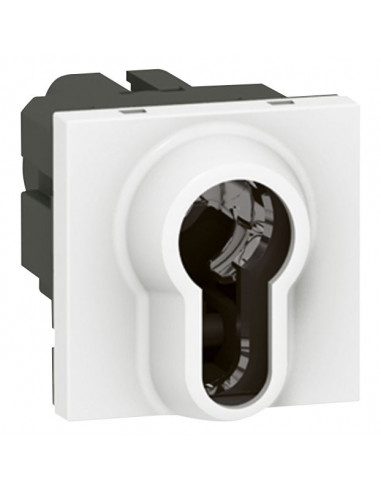 Interrupteur à clé barillet européen Mosaic 2 modules avec 2 positions par contact bipolaire 6A 250V blanc LEGRAND 077074