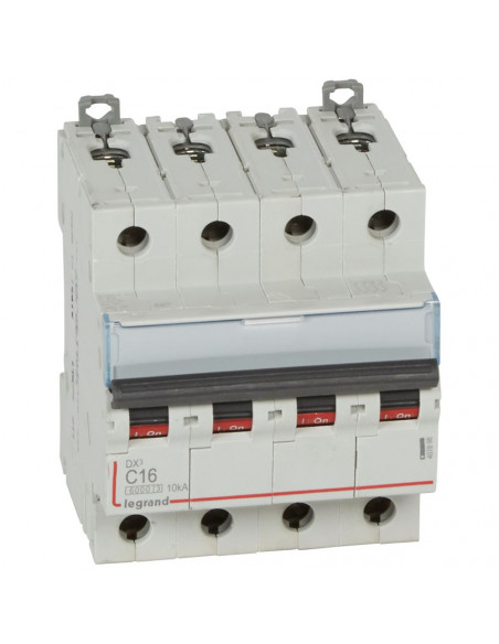 Disjoncteur DX³6000 arrivée haute et départ bas à vis 4 Pôles 400V 16A courbe CLEGRAND 407898