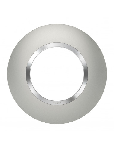 Plaque ronde dooxie 1 poste finition effet aluminium avec bague effet chrome LEGRAND 600975