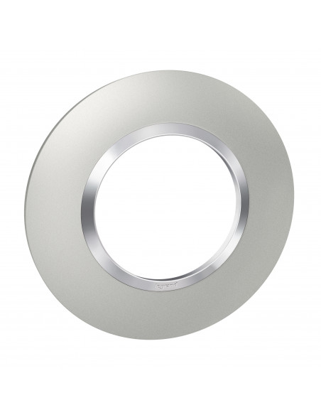 Plaque ronde dooxie 1 poste finition effet aluminium avec bague effet chrome LEGRAND 600975