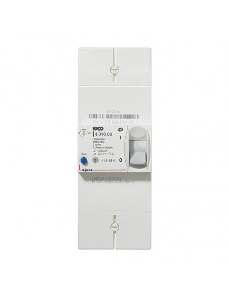 Disjoncteur de branchement Enedis bipolaire différentiel 500mA instantané 45A LEGRAND 401000